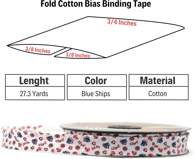 Biyelli Cotton Fold Bias Binding Tape - 3/4 Inches (20mm) Wide - 27 Yards - Blue Ships Single Fold Cotton Fold Bias Binding Tape for Sewing Clothing DIY A5 - Image 2